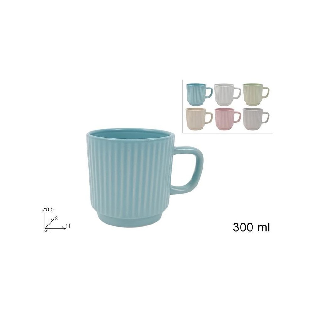 TAZZONE 300ML CERAMICA RIGATO 6COLORI